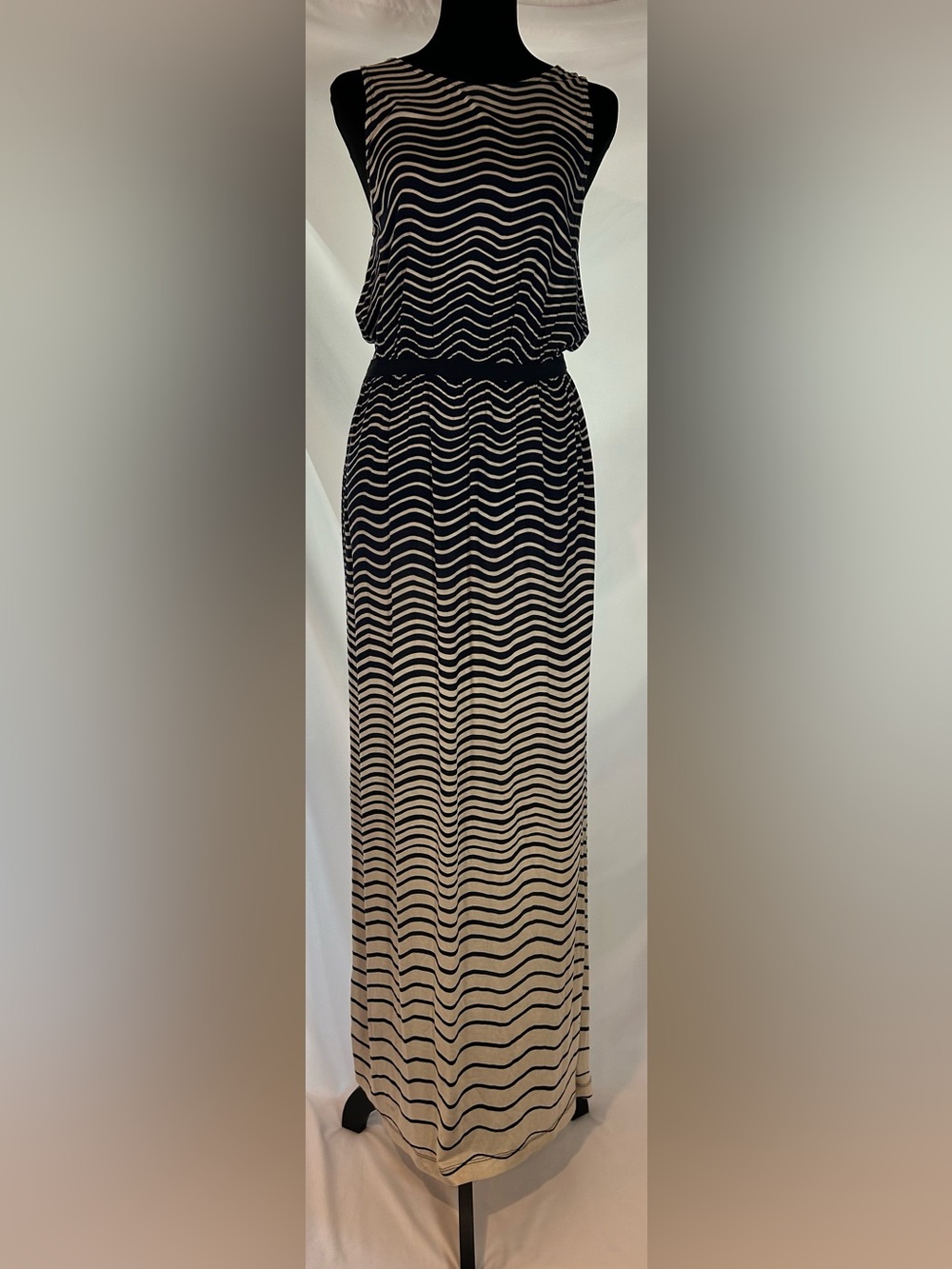 🆕 LOFT Ann Taylor Striped Sleeveless Dress M Navy Cream Tencel NWT